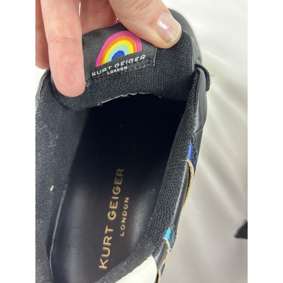 Kurt Geiger Laney Sneakers Black Leather Metallic Rainbow Piping Stripes 38.5 - Picture 10 of 15